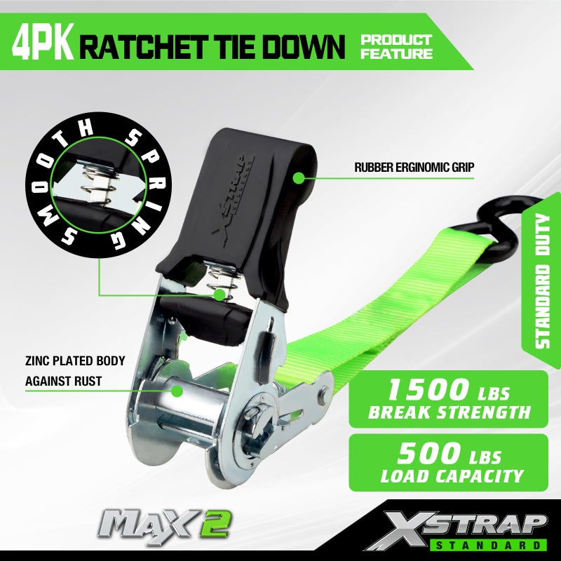 XSTRAP STANDARD Ratchet Tie Down Straps 4 Pk 15Ft- 500 Lbs Load Cap- 1500 Lb Break Strength-Cargo Straps for Moving Appliances, Lawn Equipment, Motorcycle - Image 4